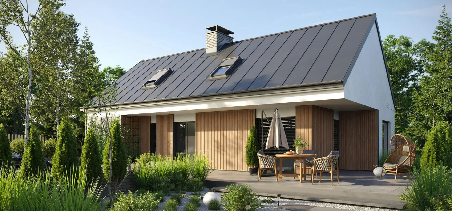 Panele Solvo Natural Oak użyte do wykończenia elewacji domu